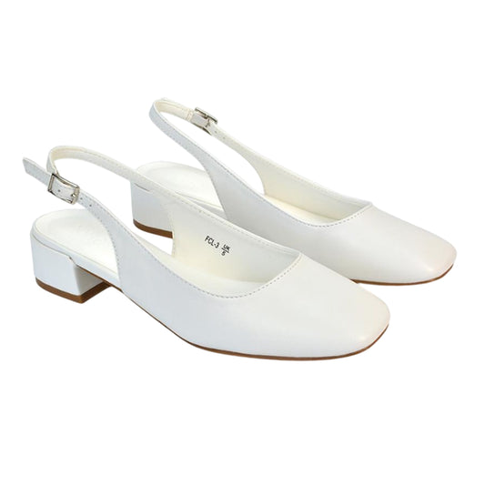 White - Front - XY London Womens-Ladies Jilly Sling Back Low Block Heel Court Shoes