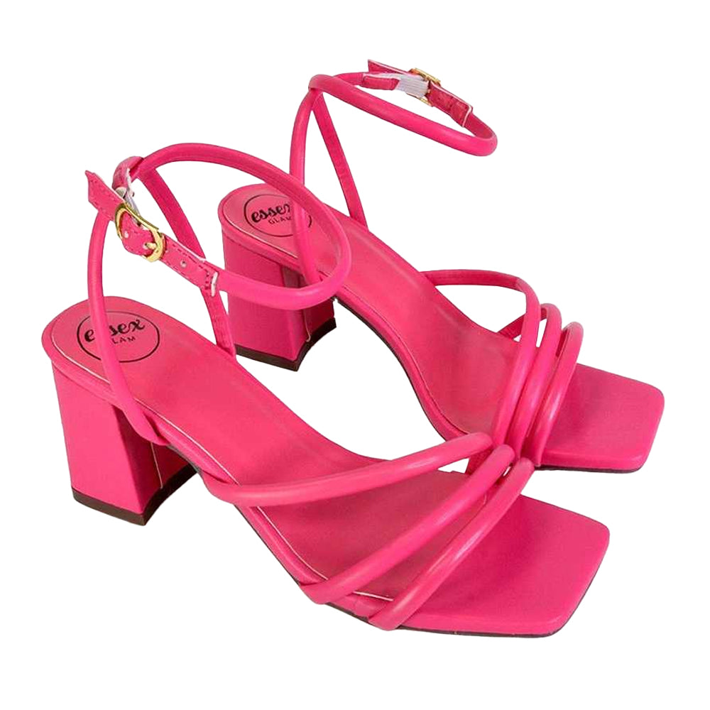 Pink - Lifestyle - XY London Womens-Ladies Trixie Strappy Square Toe Buckle Mid Block Heel Sandals