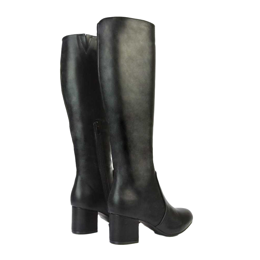 Black - Back - XY London Womens-Ladies Honey Ankle Zips Mid Block Heel Knee-High Boots