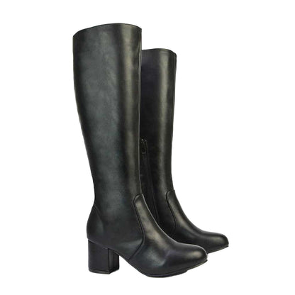 Black - Front - XY London Womens-Ladies Honey Ankle Zips Mid Block Heel Knee-High Boots