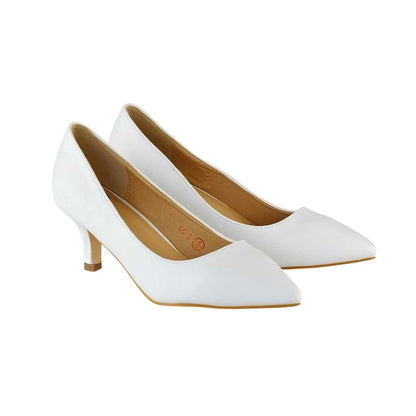 White - Front - XY London Womens-Ladies Cali Low Kitten Heel Court Shoes