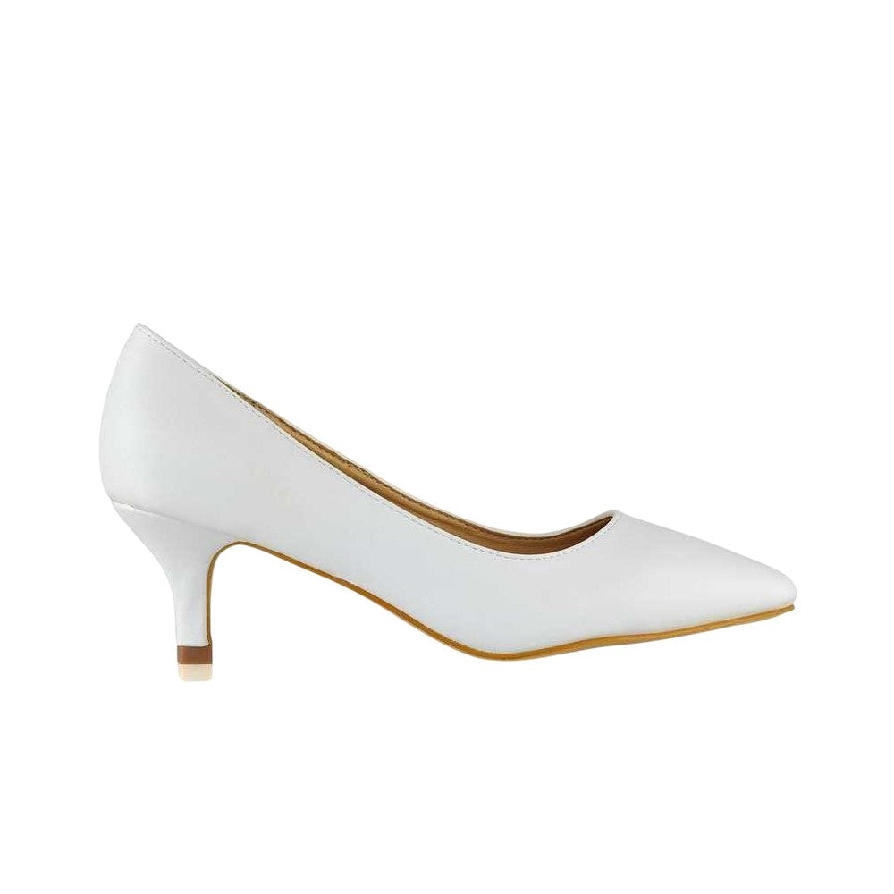 White - Back - XY London Womens-Ladies Cali Low Kitten Heel Court Shoes