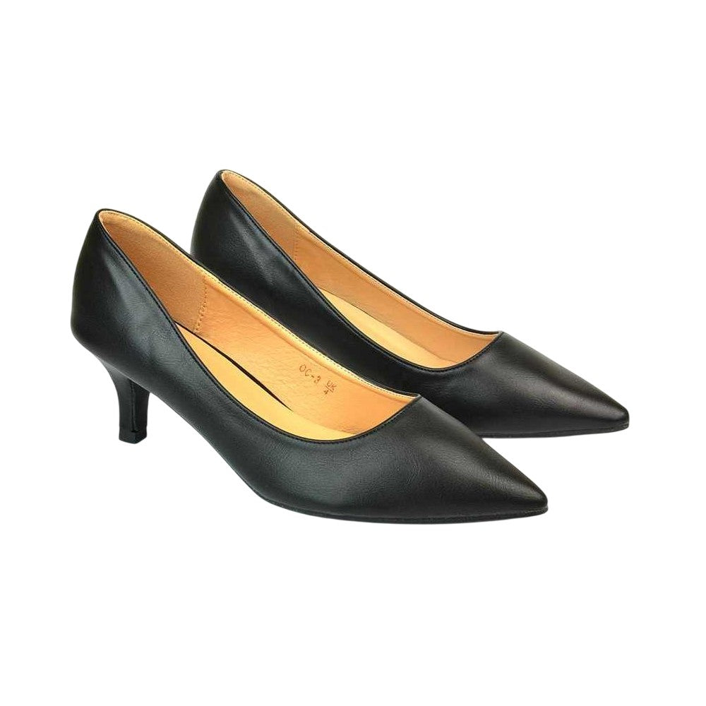 Black - Front - XY London Womens-Ladies Cali Low Kitten Heel Court Shoes