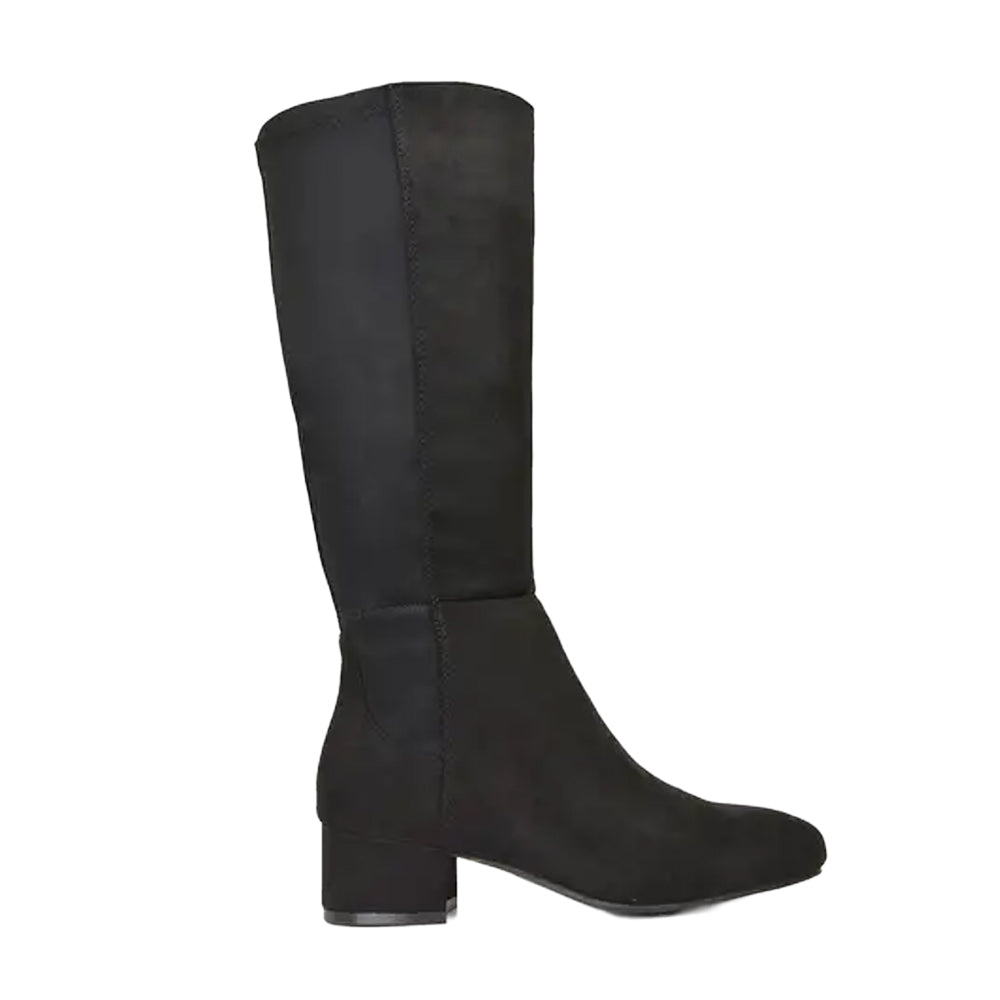 Jet Black - Lifestyle - XY London Womens-Ladies Hannah Zip Elasticated Shaft Low Block Heel Long Boots