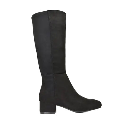 Jet Black - Lifestyle - XY London Womens-Ladies Hannah Zip Elasticated Shaft Low Block Heel Long Boots