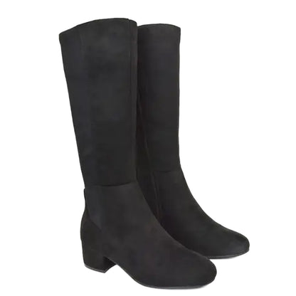 Jet Black - Front - XY London Womens-Ladies Hannah Zip Elasticated Shaft Low Block Heel Long Boots