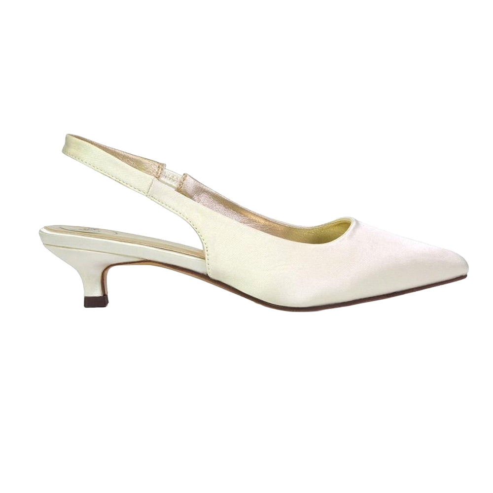 Ivory - Side - XY London Womens-Ladies Avalone Satin Sling Back Kitten Heel Sandals