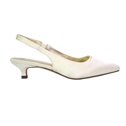 Ivory - Side - XY London Womens-Ladies Avalone Satin Sling Back Kitten Heel Sandals