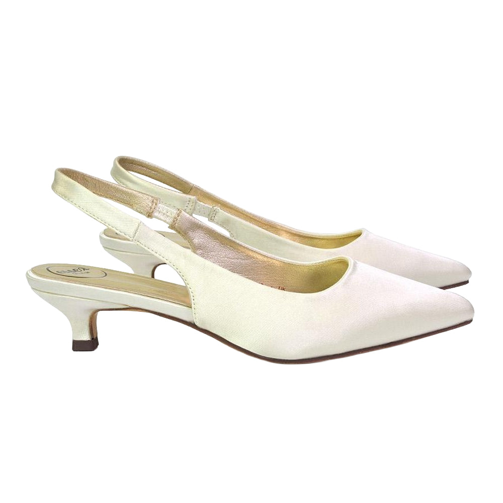 Ivory - Lifestyle - XY London Womens-Ladies Avalone Satin Sling Back Kitten Heel Sandals