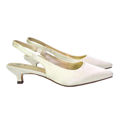 Ivory - Lifestyle - XY London Womens-Ladies Avalone Satin Sling Back Kitten Heel Sandals