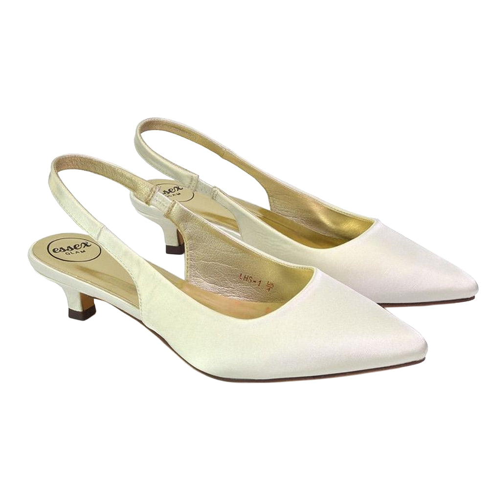 Ivory - Front - XY London Womens-Ladies Avalone Satin Sling Back Kitten Heel Sandals