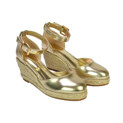Metallic Gold - Front - XY London Womens-Ladies Forest Metallic Closed Toe Wedge Espadrilles