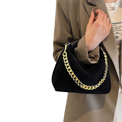 Black - Side - XY London Womens-Ladies Livvy Faux Suede Detachable Chain Handbag