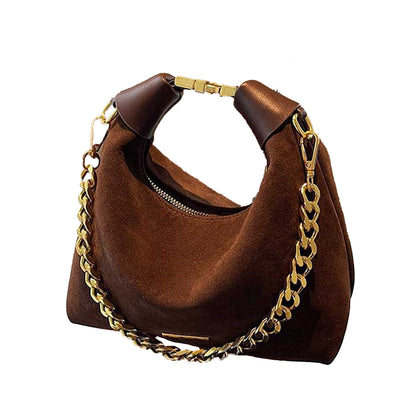 Brown - Front - XY London Womens-Ladies Livvy Faux Suede Detachable Chain Handbag