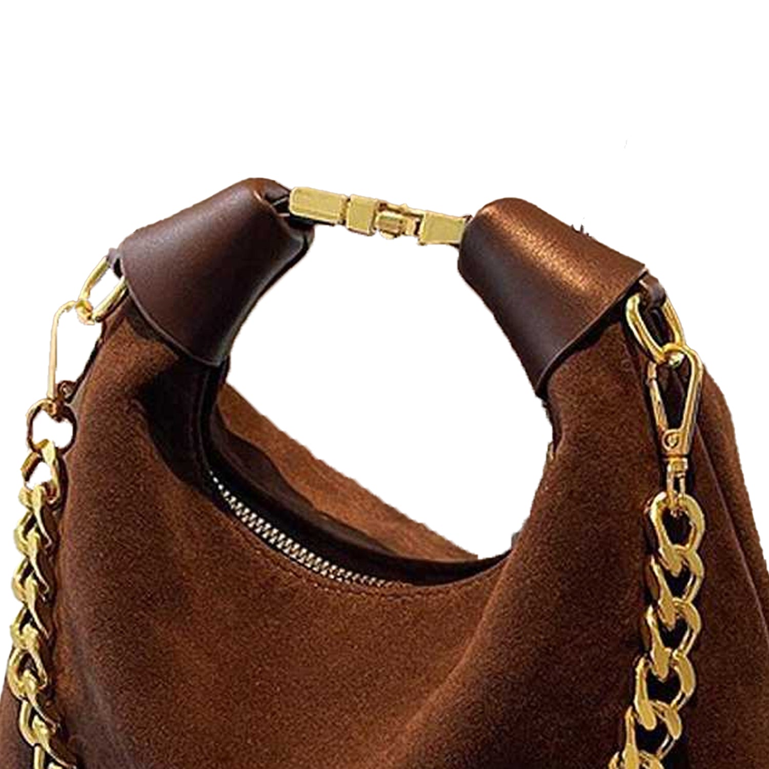 Brown - Back - XY London Womens-Ladies Livvy Faux Suede Detachable Chain Handbag