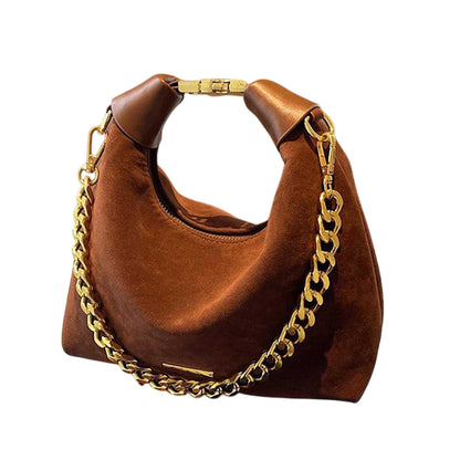 Tan - Front - XY London Womens-Ladies Livvy Faux Suede Detachable Chain Handbag