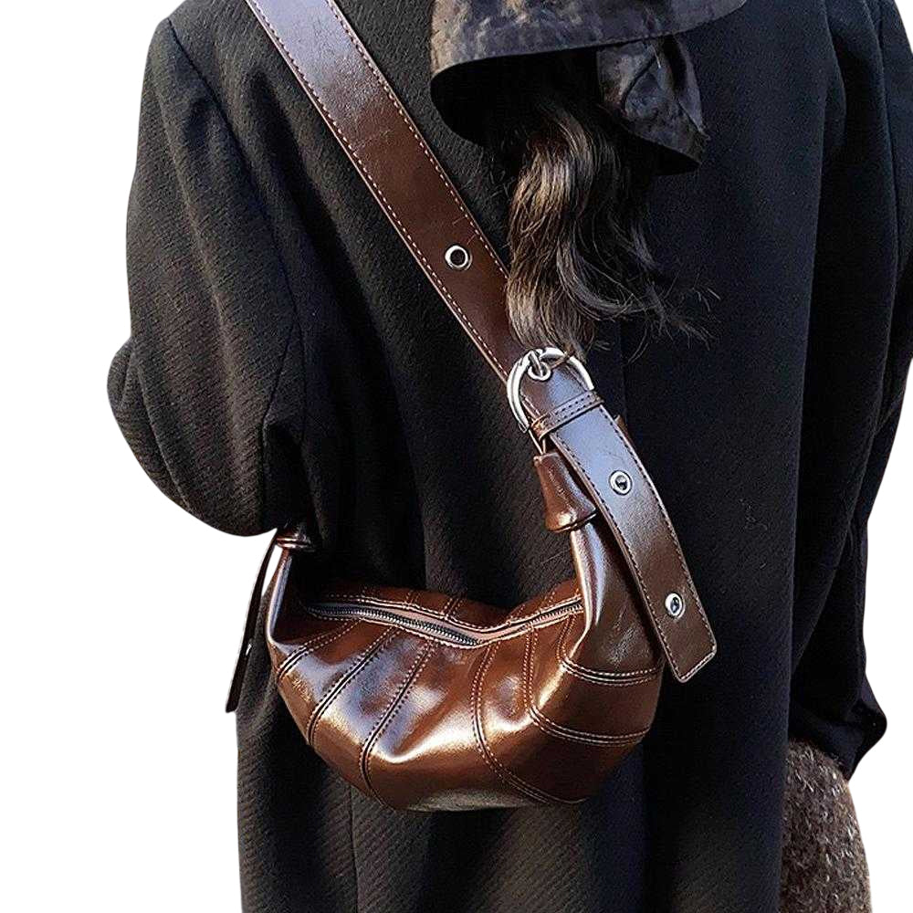 Brown - Back - XY London Womens-Ladies Natalie Crescent Shaped Crossbody Bag