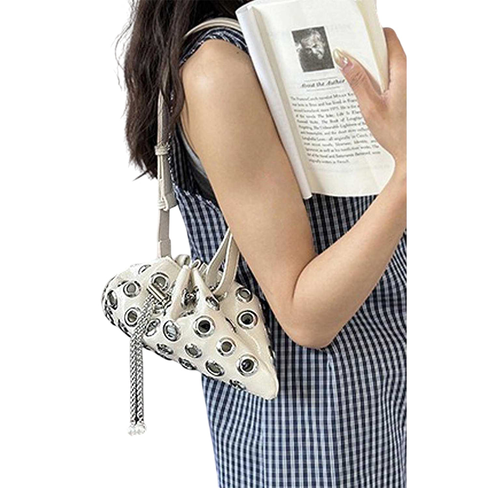 Beige - Back - XY London Janieka Eyelets Shoulder Bag