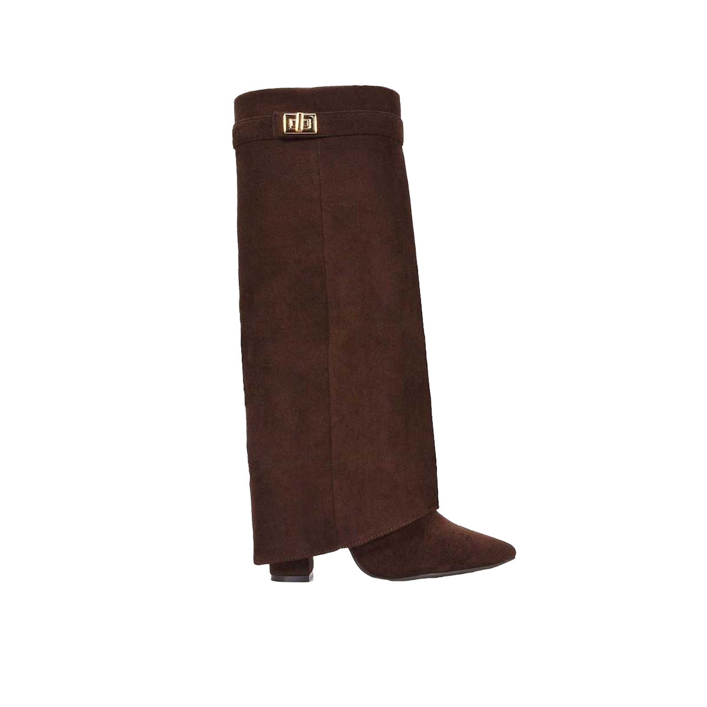 Chocolate - Side - XY London Womens-Ladies Rayna Fold Over Pointed Knee-High Boots