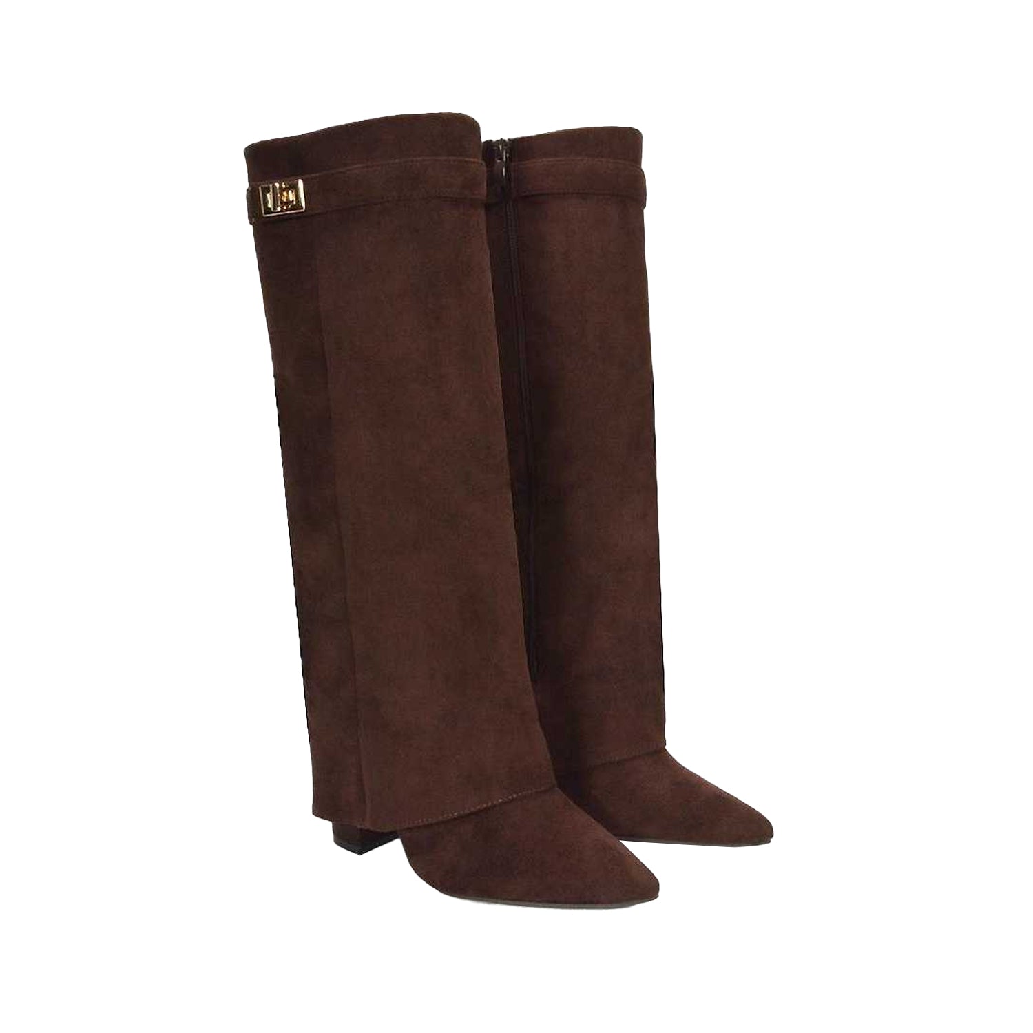 Chocolate - Lifestyle - XY London Womens-Ladies Rayna Fold Over Pointed Knee-High Boots