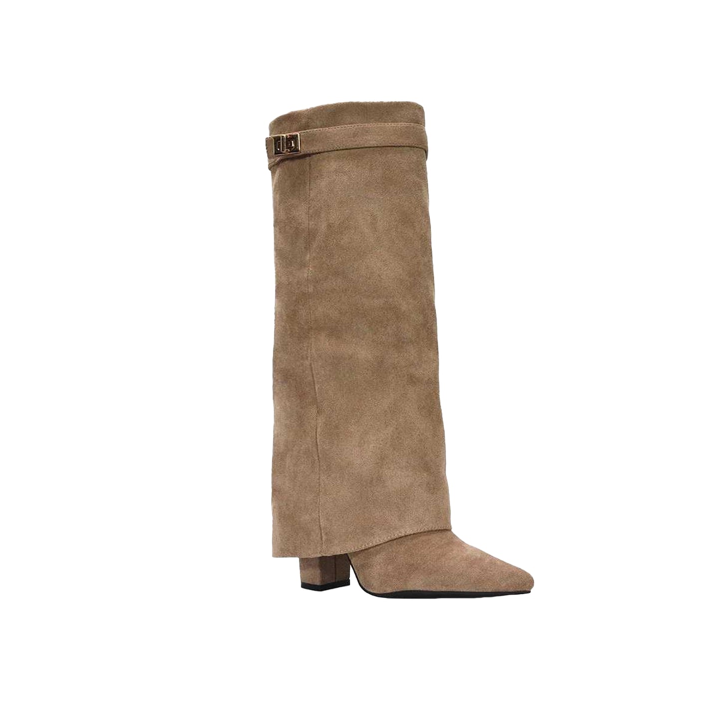 Taupe - Front - XY London Womens-Ladies Rayna Fold Over Pointed Knee-High Boots