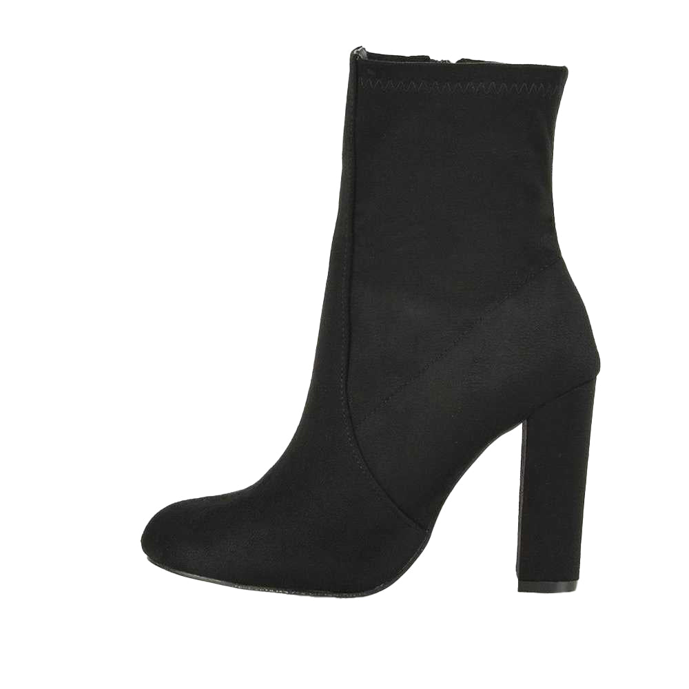 Jet Black - Back - XY London Womens-Ladies Margot Side Zip High Block Heel Ankle Boots