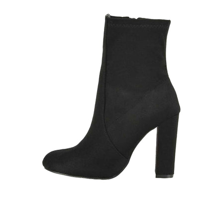 Jet Black - Back - XY London Womens-Ladies Margot Side Zip High Block Heel Ankle Boots