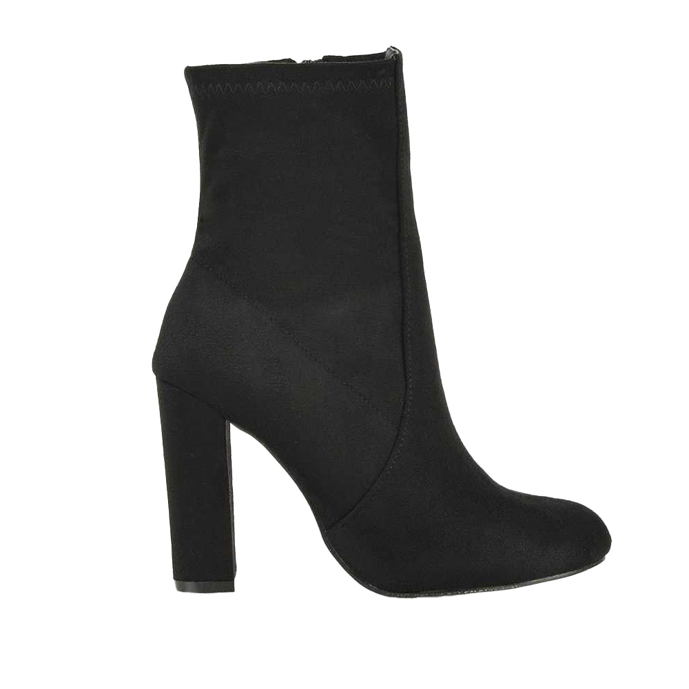 Jet Black - Side - XY London Womens-Ladies Margot Side Zip High Block Heel Ankle Boots