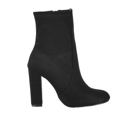 Jet Black - Side - XY London Womens-Ladies Margot Side Zip High Block Heel Ankle Boots