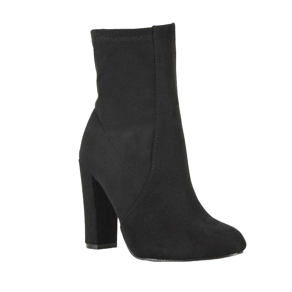 Jet Black - Front - XY London Womens-Ladies Margot Side Zip High Block Heel Ankle Boots