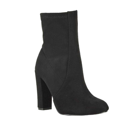 Jet Black - Front - XY London Womens-Ladies Margot Side Zip High Block Heel Ankle Boots