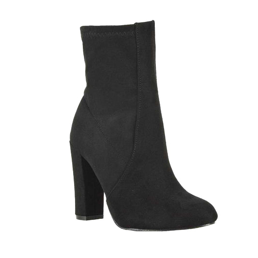 Jet Black - Front - XY London Womens-Ladies Margot Side Zip High Block Heel Ankle Boots