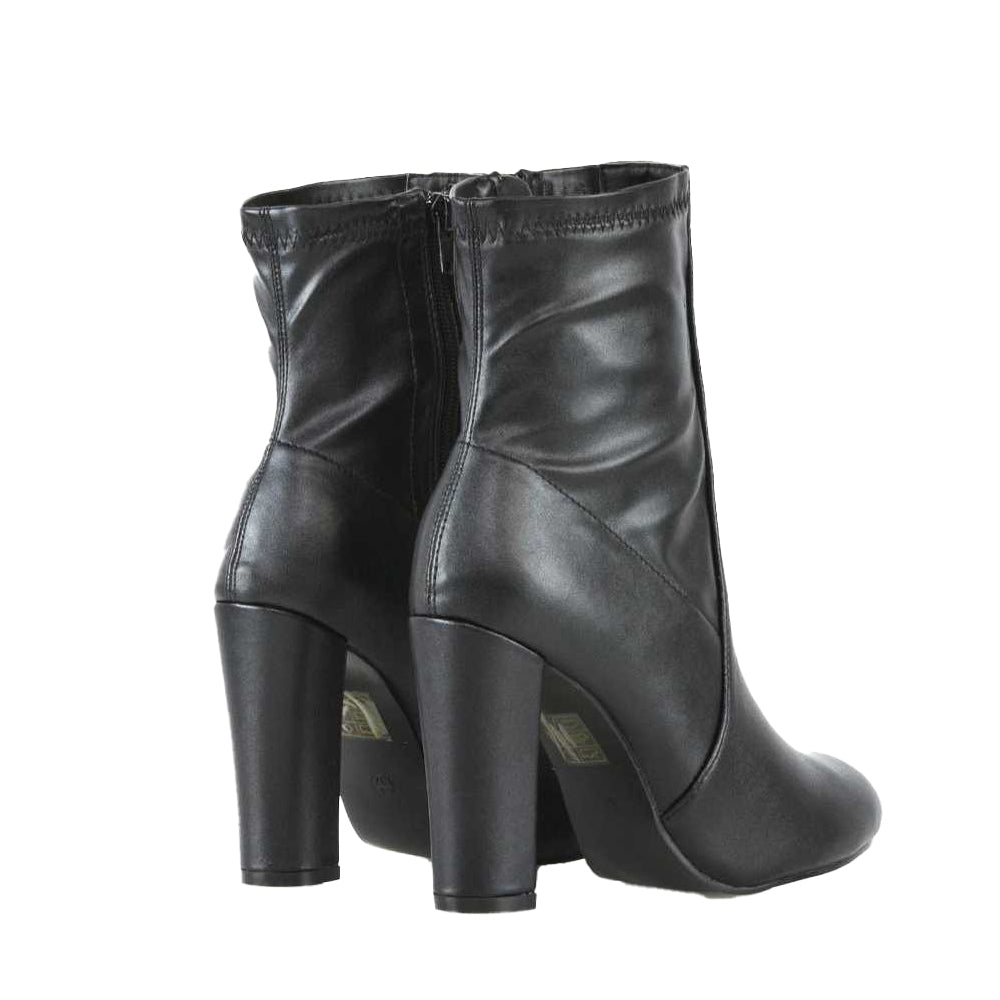 Black - Back - XY London Womens-Ladies Margot Tassel Side Zip High Block Heel Ankle Boots