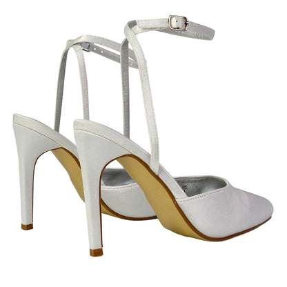 White - Back - XY London Womens-Ladies Liliane Satin Two Part Court Shoes