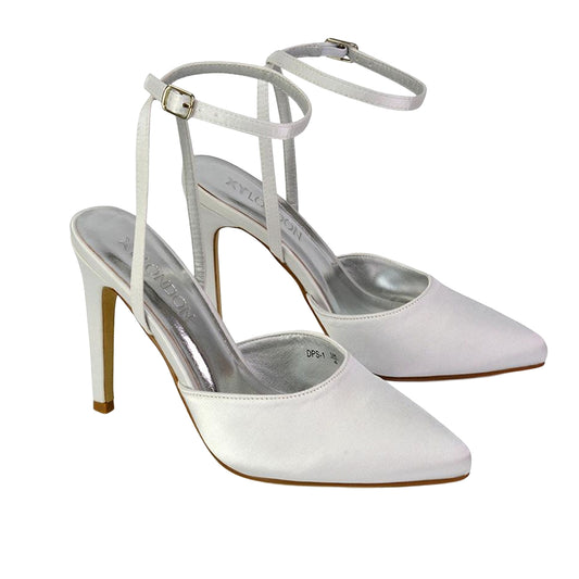White - Front - XY London Womens-Ladies Liliane Satin Two Part Court Shoes