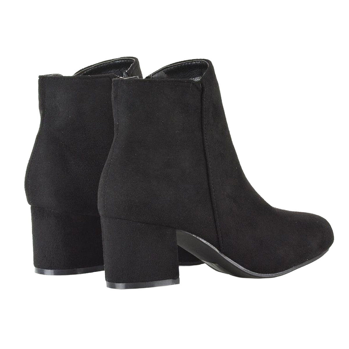 Jet Black - Back - XY London Womens-Ladies Saffy Zipped Mid Block Heel Ankle Boots
