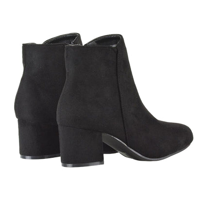 Jet Black - Back - XY London Womens-Ladies Saffy Zipped Mid Block Heel Ankle Boots