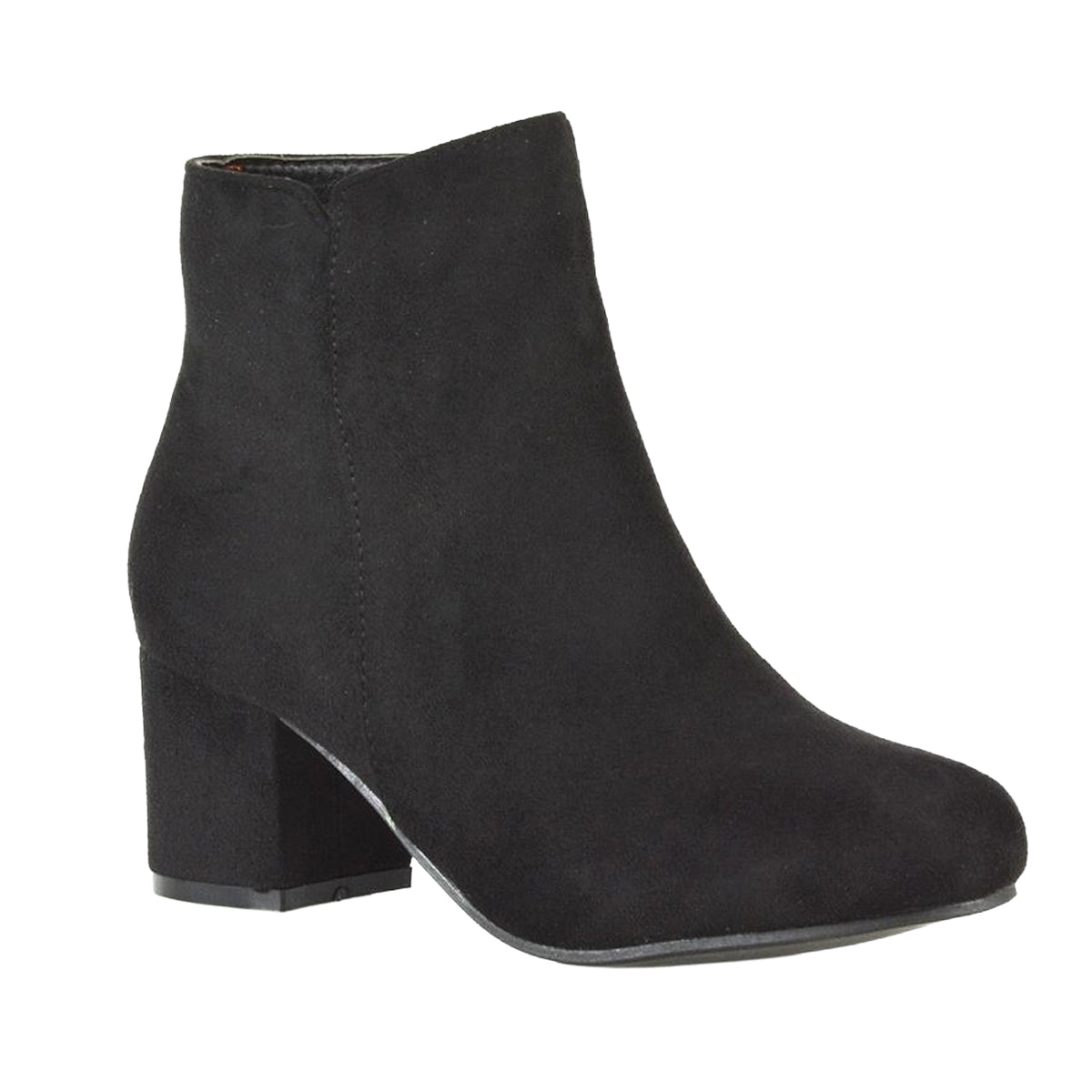 Jet Black - Side - XY London Womens-Ladies Saffy Zipped Mid Block Heel Ankle Boots