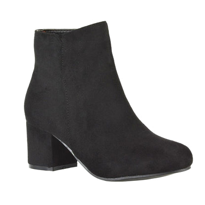 Jet Black - Side - XY London Womens-Ladies Saffy Zipped Mid Block Heel Ankle Boots