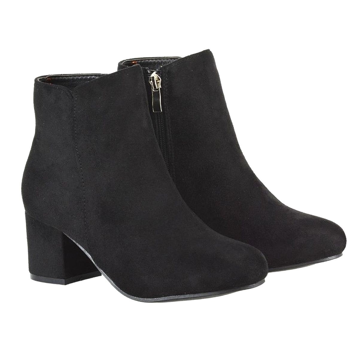 Jet Black - Front - XY London Womens-Ladies Saffy Zipped Mid Block Heel Ankle Boots