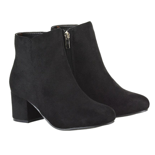 Jet Black - Front - XY London Womens-Ladies Saffy Zipped Mid Block Heel Ankle Boots