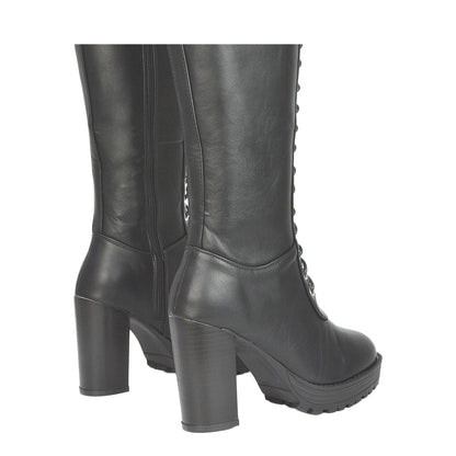 Black - Back - XY London Womens-Ladies Ruthie Platform Knee-High Boots