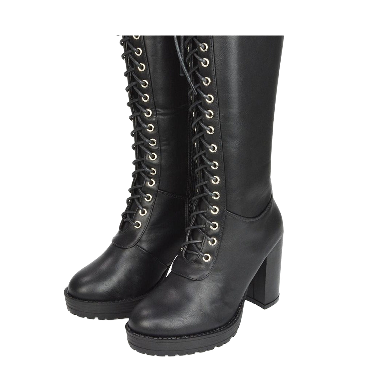 Black - Side - XY London Womens-Ladies Ruthie Platform Knee-High Boots