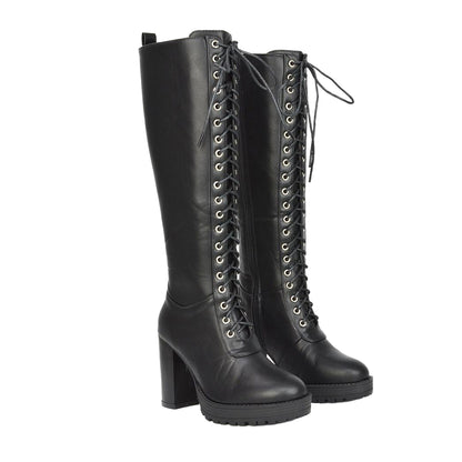 Black - Front - XY London Womens-Ladies Ruthie Platform Knee-High Boots