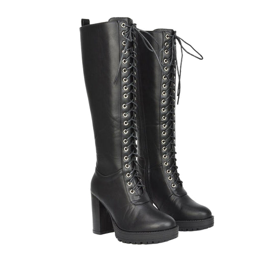 Black - Front - XY London Womens-Ladies Ruthie Platform Knee-High Boots