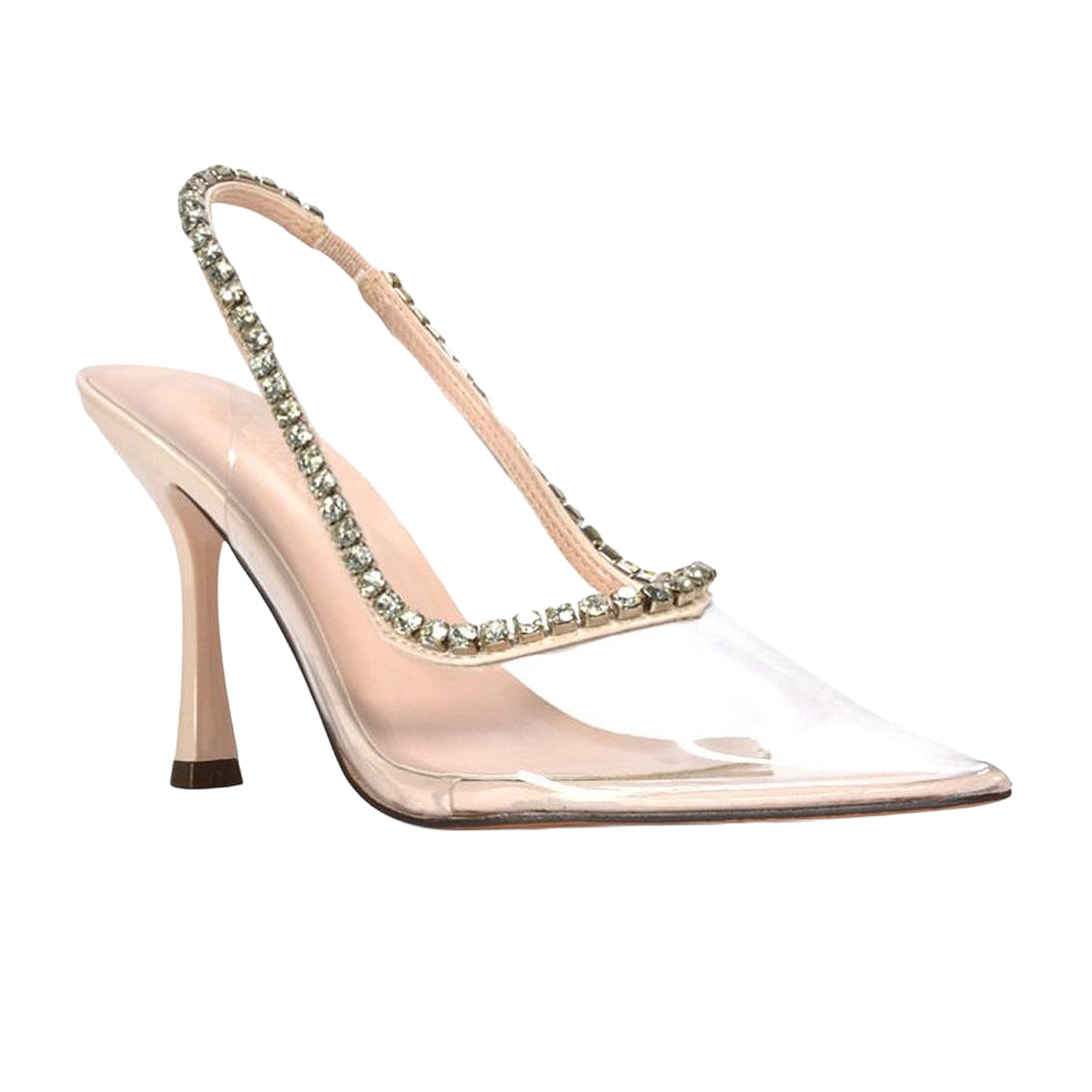 Nude - Side - XY London Womens-Ladies Beryl Patent Rhinestone High Heel Court Shoes