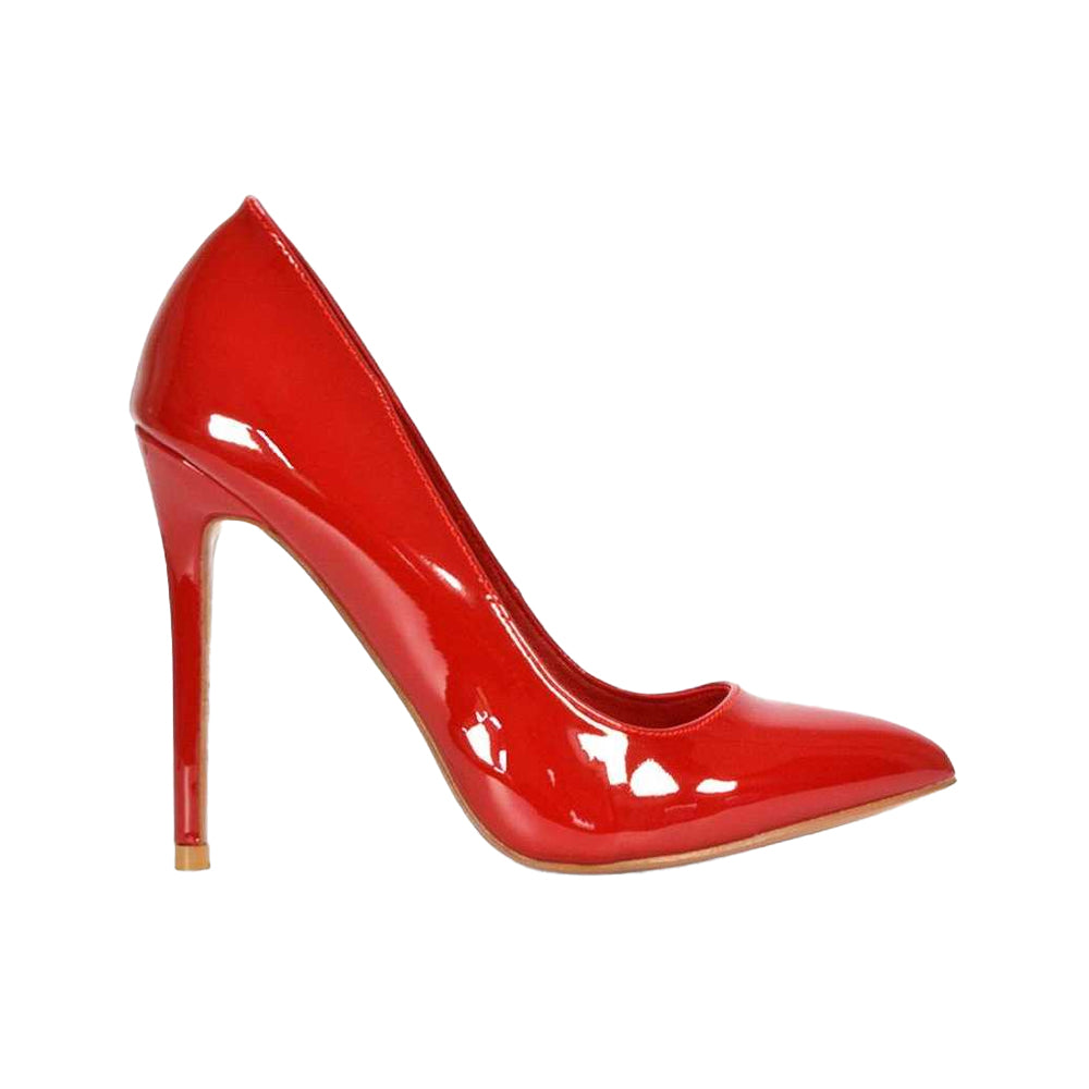 Cherry Red - Side - XY London Womens-Ladies Lu Lu Patent High Stiletto Heel Court Shoes