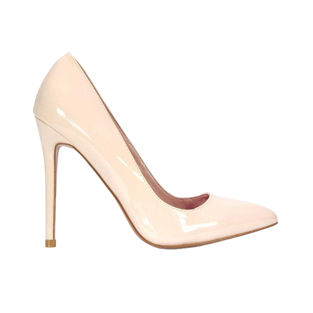 Beige - Side - XY London Womens-Ladies Lu Lu Patent High Stiletto Heel Court Shoes