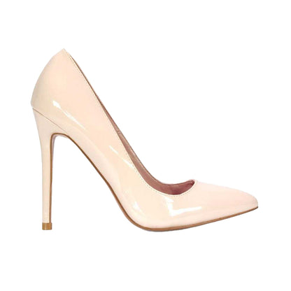 Beige - Side - XY London Womens-Ladies Lu Lu Patent High Stiletto Heel Court Shoes