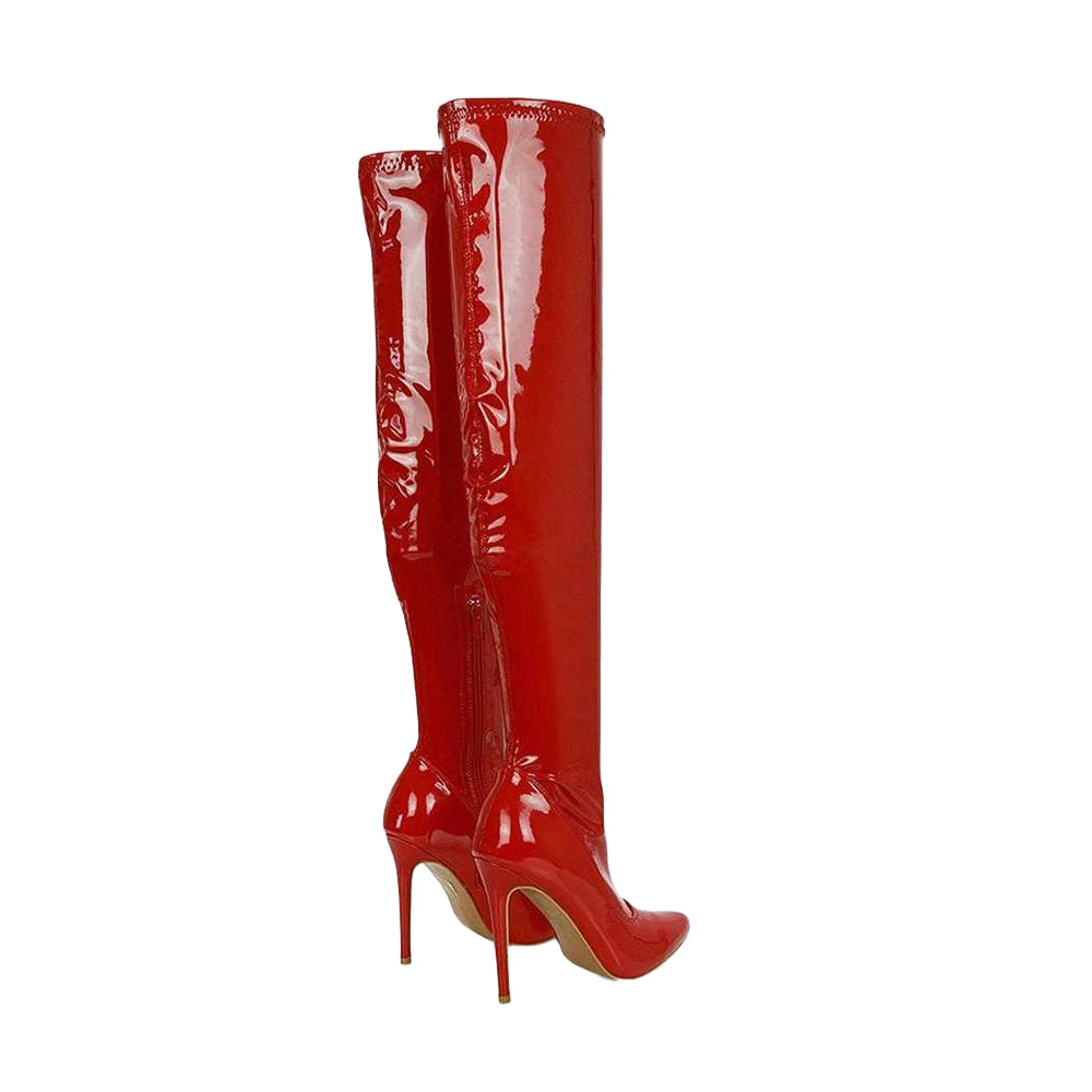 Red - Back - XY London Womens-Ladies Piper Patent High Heel Thigh-High Boots